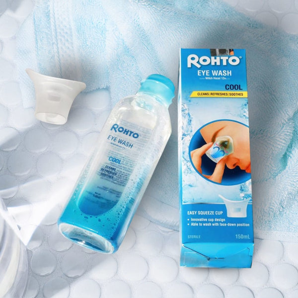 Rohto cool eye wash providing cooling relief for dry and irritated eyes