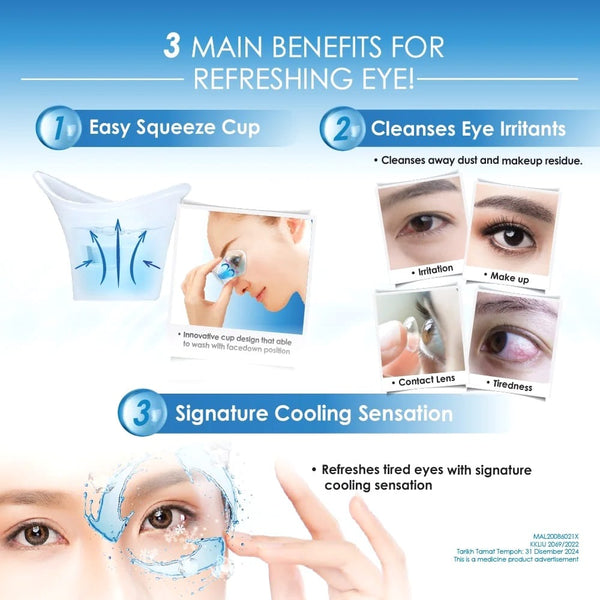 Rohto cooling eye wash with the Easy Squeeze-Up  eyewash cup