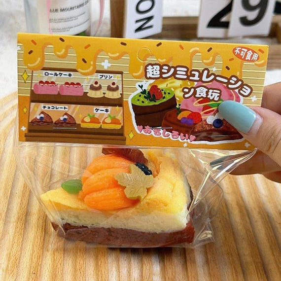 Cute pumpkin basque cheesecake squishy toy with soft, slow-rising 