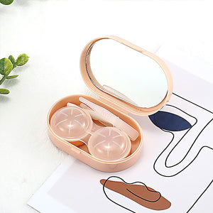 Peach pink contact lens case for travel
