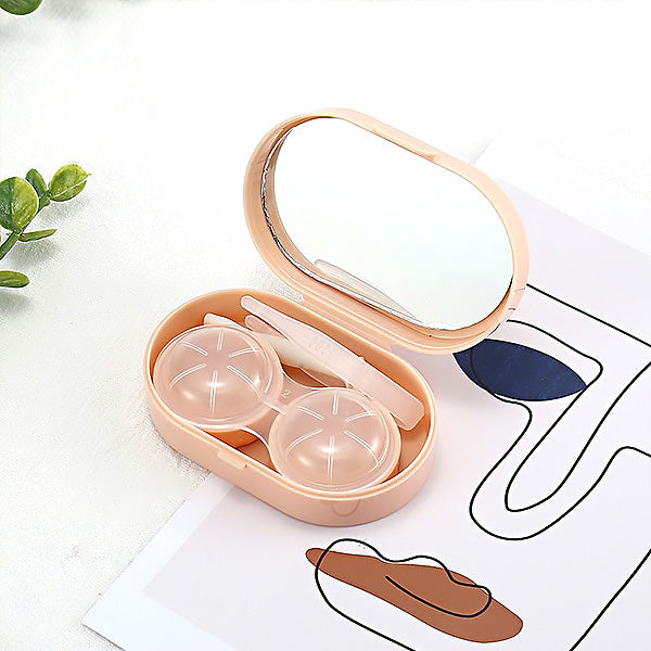 Peach pink contact lens case for travel
