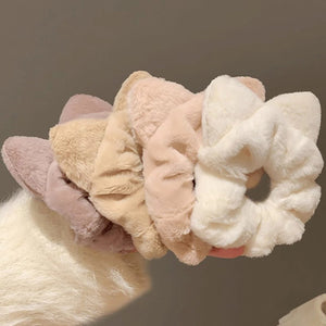 soft neutral color fur hair scrunchie for girls