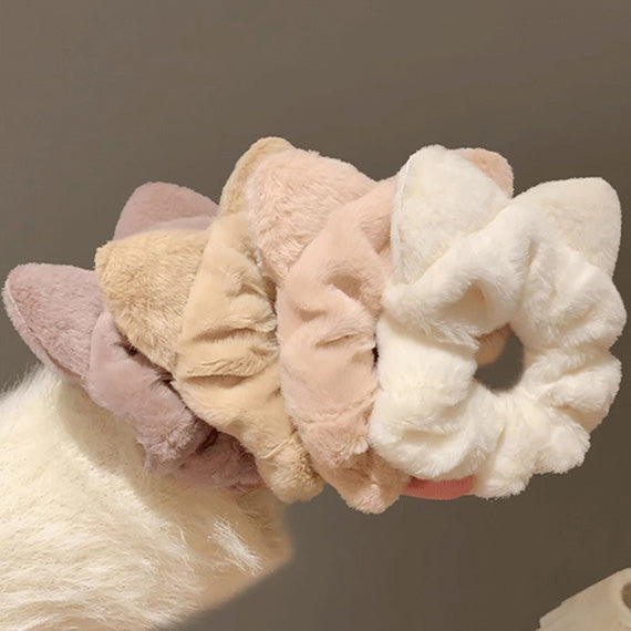 soft neutral color fur hair scrunchie for girls