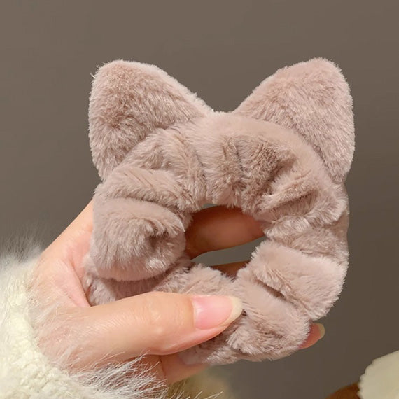 light brown Faux Fur Hair Scrunchies Elastic Hair Bands