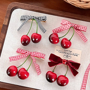 red cherry hair clips