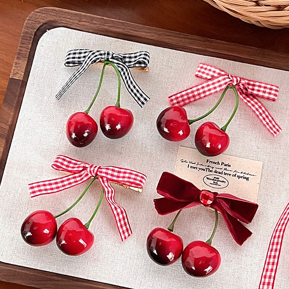 red cherry hair clips