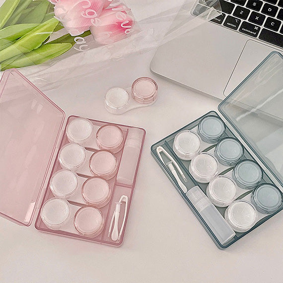 Travel-friendly transparent contact lens storage case for colored contact lenses