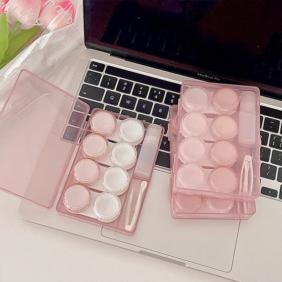 Lens accessories and lens cases included with the pink contact lens storage case