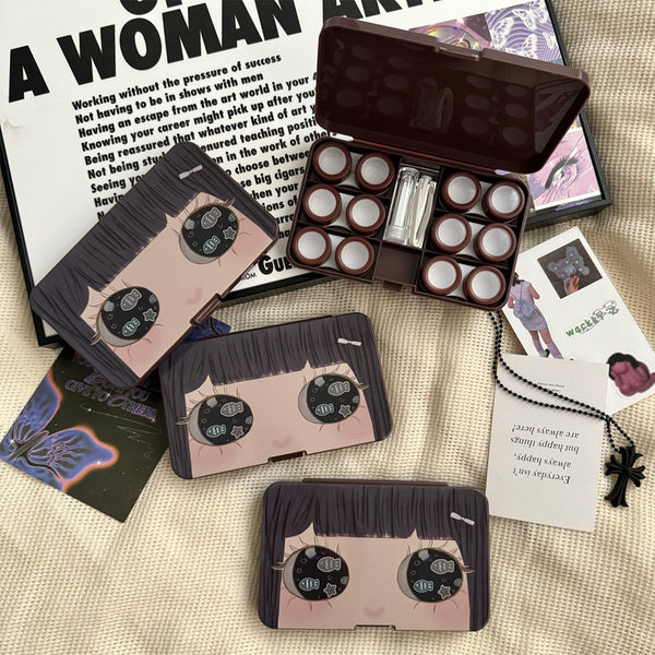 Travel-friendly brown anime inspired contact lens storage case for contact lenses