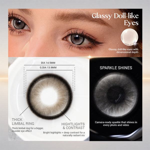 enlarging grey colored contacts with bright highlights and bold limbal ring