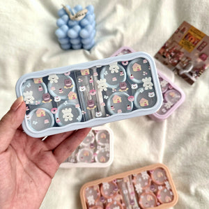4-pair contact lens storage case with mirror, tweezer and applicator