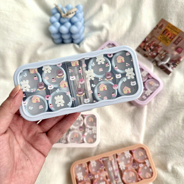 4-pair contact lens storage case with mirror, tweezer and applicator