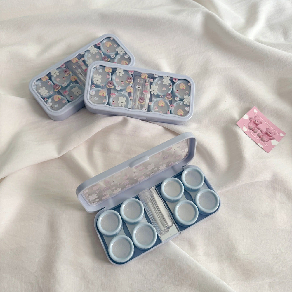 Cute pastel blue 4 in 1 contact lens storage case 