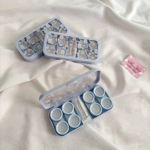 Cute pastel blue 4 in 1 contact lens storage case 