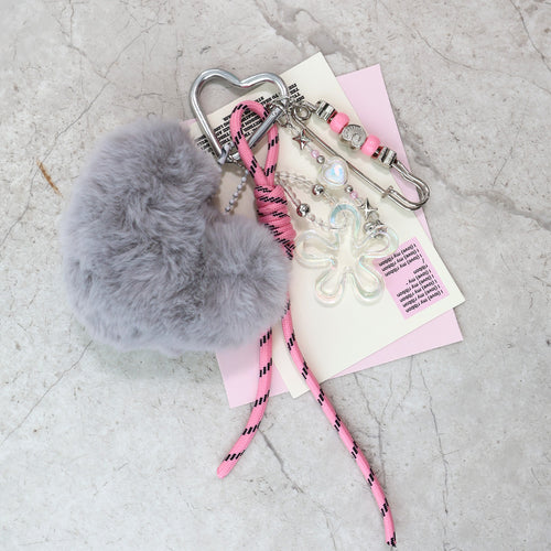 Grey furry keychain