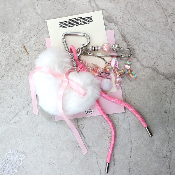 White furry keychain charm 