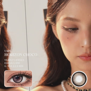 Horizon Choco contact lenses with dark brown tones and bright highlights