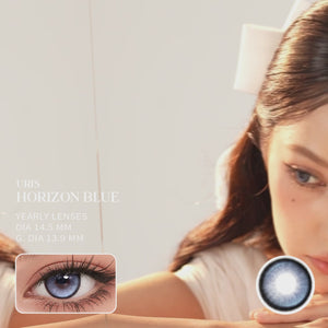 Shop Horizon blue contact lenses with dark blue tones and icy highlights