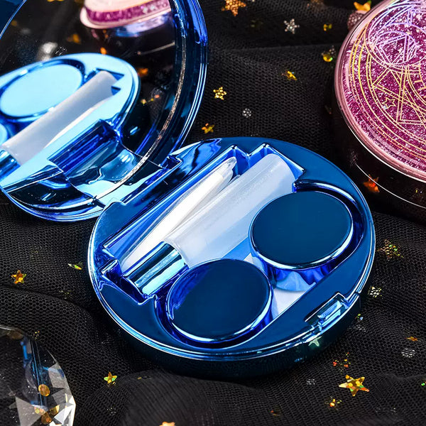 Quicksand glitter travel lens case features