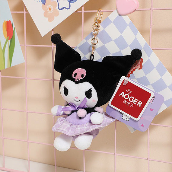 Official black sanrio Kuromi Plush Pendant Charm with cute dress