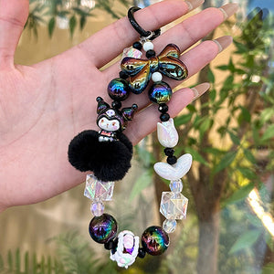 Sanrio Black Kuromi Beaded Charm Mobile Phone Wrist Strap