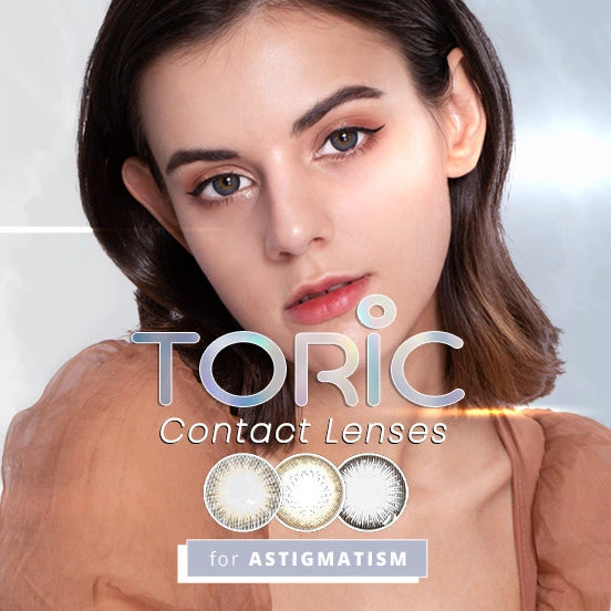  Toric contact lenses for astigmatism with a model wearing brown contact lenses from www.pinkyparadise.com