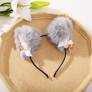 Cosplay furry cat ear headband with bell in grey