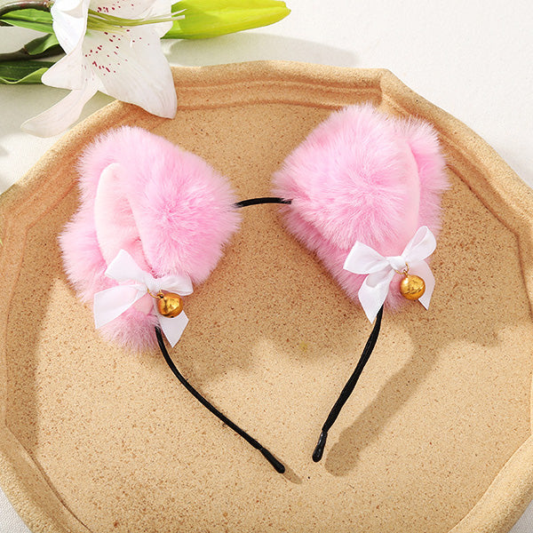 Cosplay furry cat ear headband with bell in pink