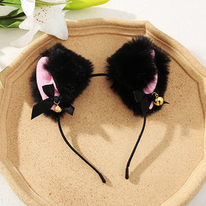 Cosplay furry cat ear headband with bell in black