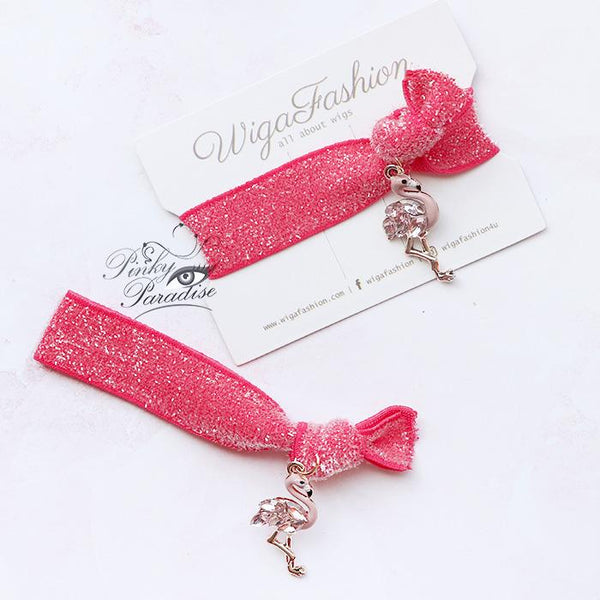 Hot Pink Flamingo Charm Hair Tie