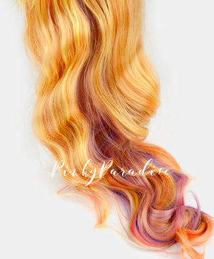 Yellow Blonde/Purple Highlights Lolita Wavy 75cm