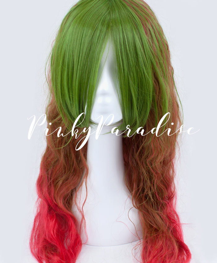 Tri Tone Green/Brown with Red bottom Long Wavy 75cm