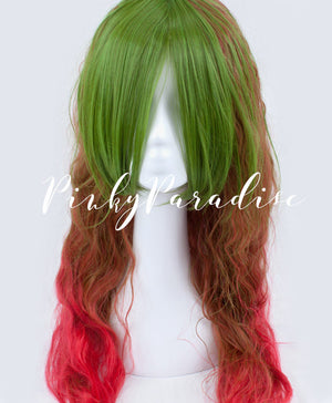 Tri Tone Green/Brown with Red bottom Long Wavy 75cm