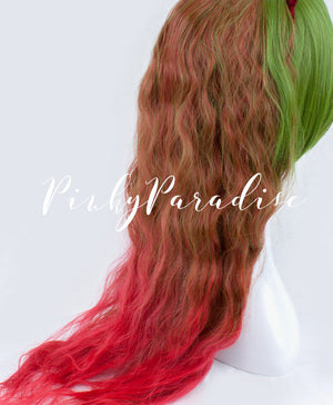 Tri Tone Green/Brown with Red bottom Long Wavy 75cm