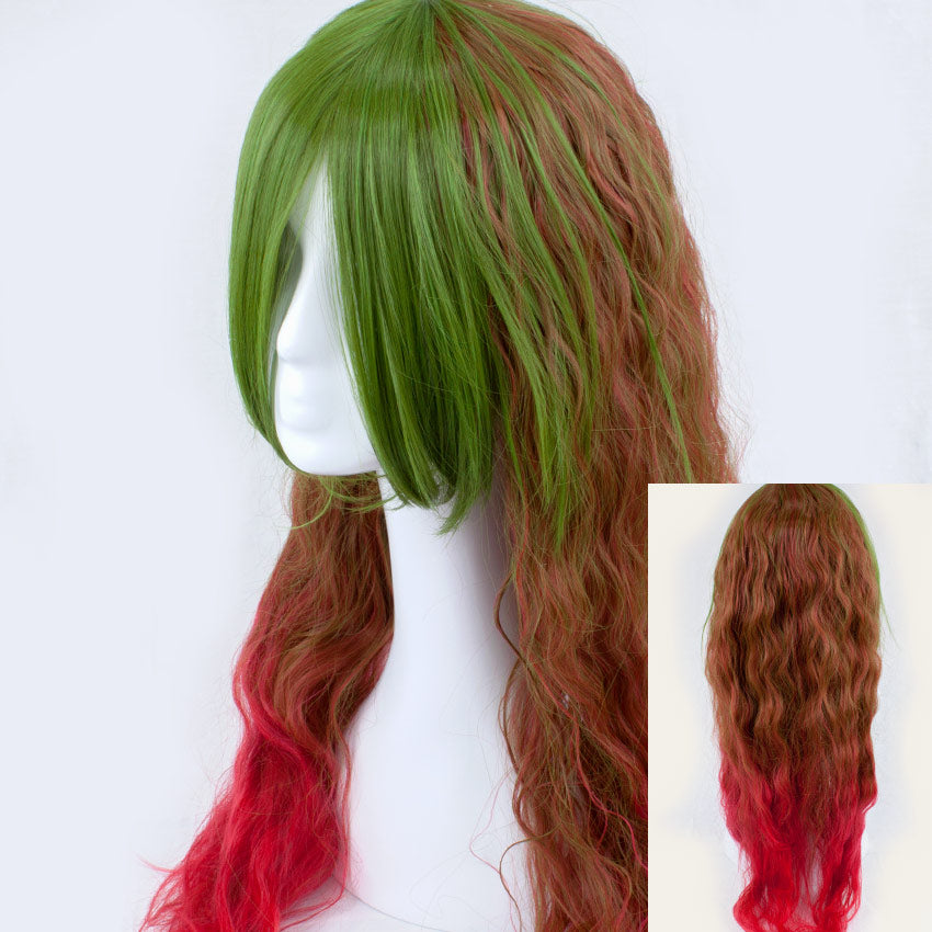 Tri Tone Green/Brown with Red bottom Long Wavy 75cm