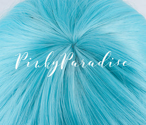 Cyan Bright Light Blue Long Wavy Wig 65cm