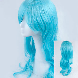 Cyan Bright Light Blue Long Wavy Wig 65cm
