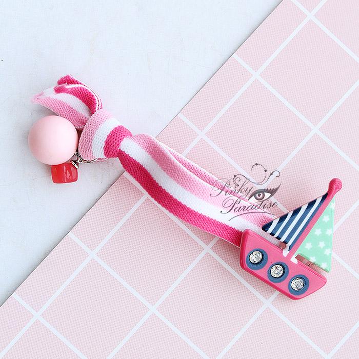 Sailboat Pink Ball Charm Hair Tie