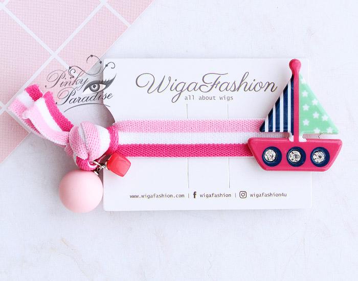Sailboat Pink Ball Charm Hair Tie