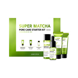 SomeByMi Starter Kit for Super Matcha Pore Care with Cleansing Gel, Clay Mask, Toner, and Serum included