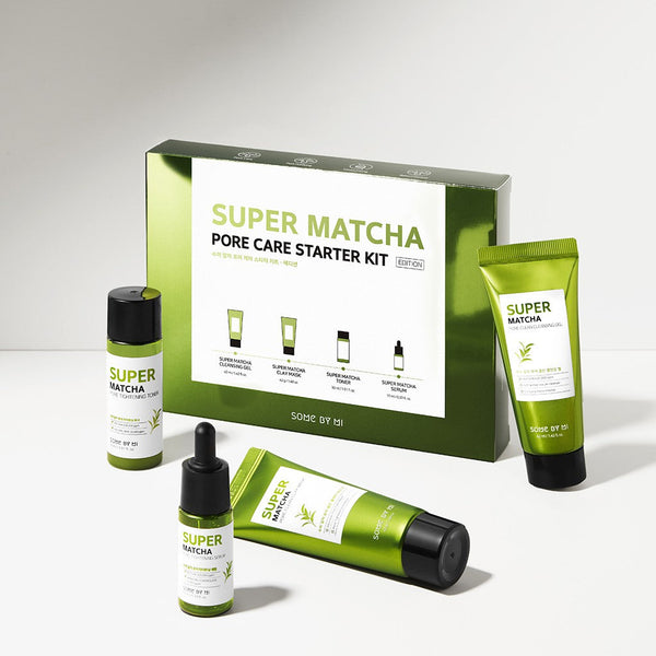 SomeByMi’s Super Matcha Pore Care Products in Starter Kit Edition with Cleansing Gel, Clay Mask, Toner, and Serum included