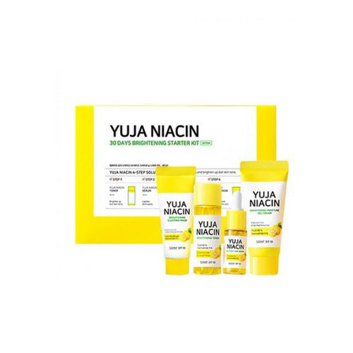 Flat lay of SomeByMi Yuja Niacin 30 Days Brightening Starter Kit Edition