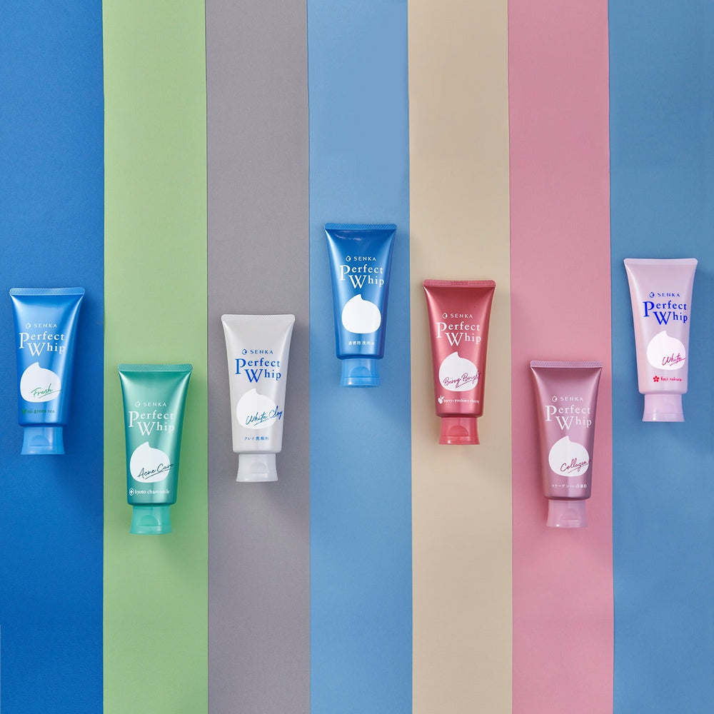 All types of SENKA Perfect Whip Cleansing Foam Flatlay
