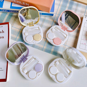 Portable Cute Doodle Designed Contact Case with mirror, mini solution bottle, lens inserter and tweezer included