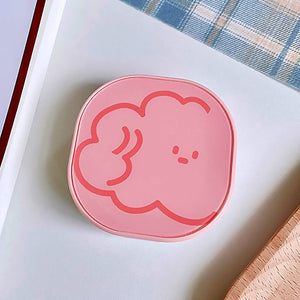 Cute Doodle Travel Contact Lens Case in Pink Cloud Design
