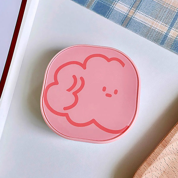 Cute Doodle Travel Contact Lens Case in Pink Cloud Design