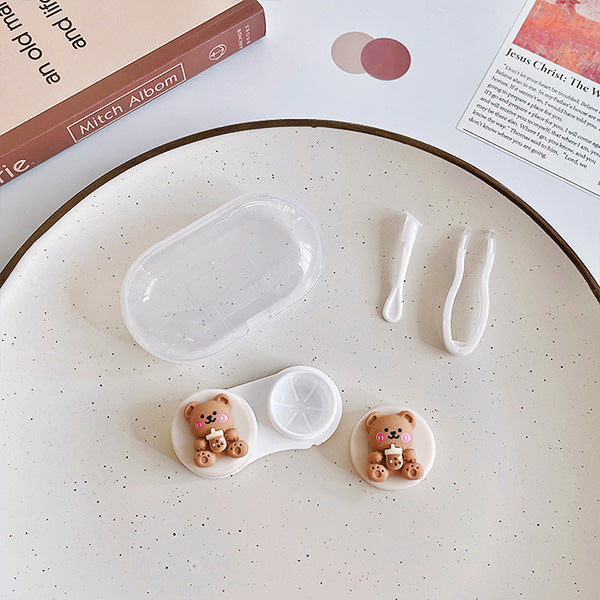 cute teddy bear contact lens case kit with inserter and tweezer