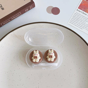 3D cute white bunny contact lens case set plastic box
