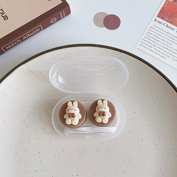 3D cute white bunny contact lens case set plastic box