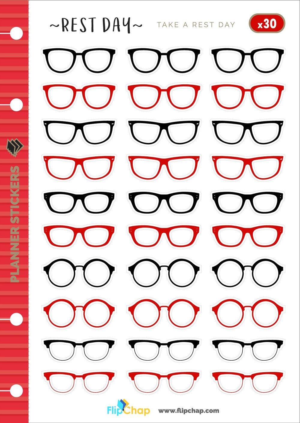 Black and Red Glasses Stickers